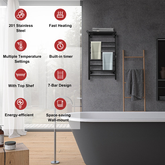 Paraheeter Wall Mount Electric Towel Warmer Heated Towel Rack With Top